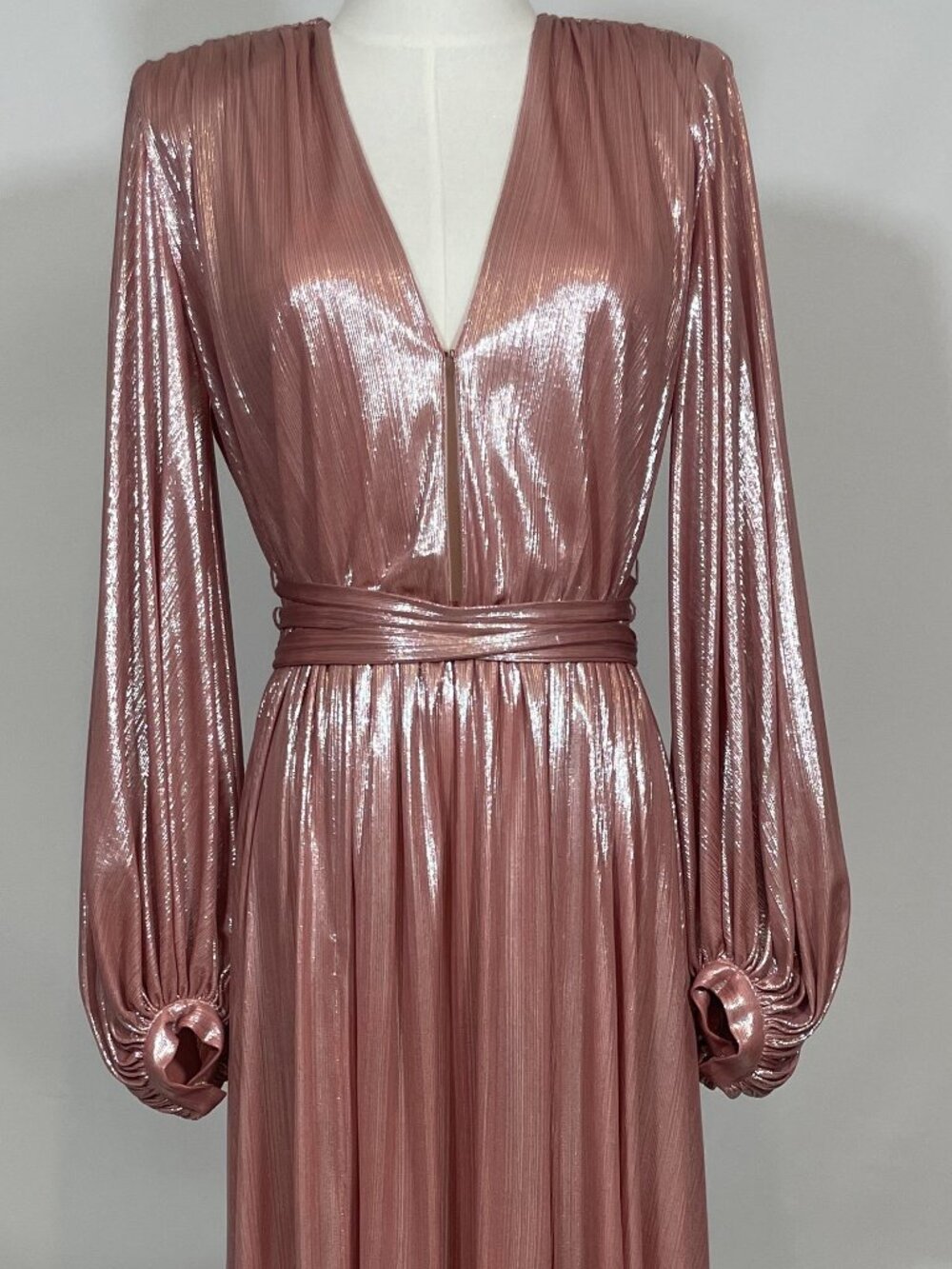 Bronx and Banco Zoe Pink Blush Metallic Lame Maxi Gown Evening Dress Size S - Picture 3 of 10